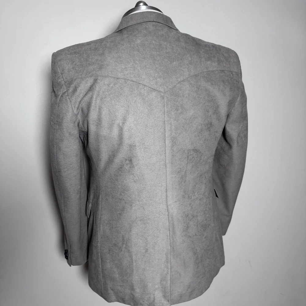 Taos Country Blazer Mens 44R Grey Faux Suede Western Yoke Made in USA Vintage